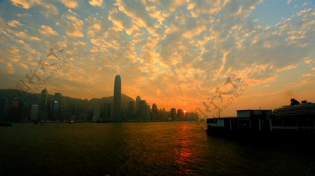 香港维多利亚港日落风景