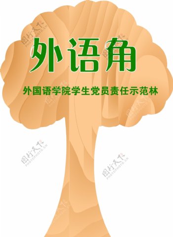 外语角木纹树形展示牌