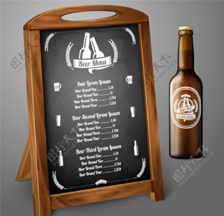 黑板酒水单和啤酒设计矢量素材