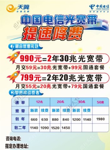 中国电信光宽带提速降费宣传单图片