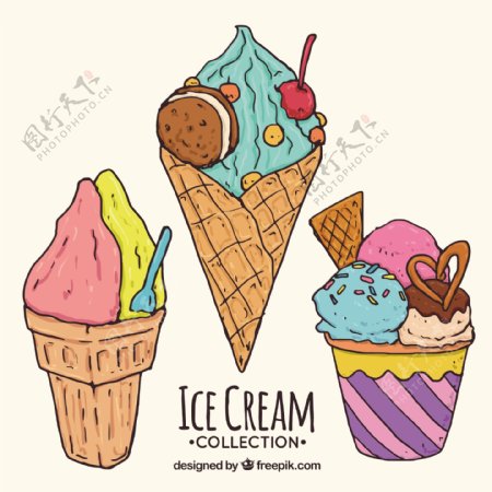 手绘风格夏季冰淇淋插图矢量素材