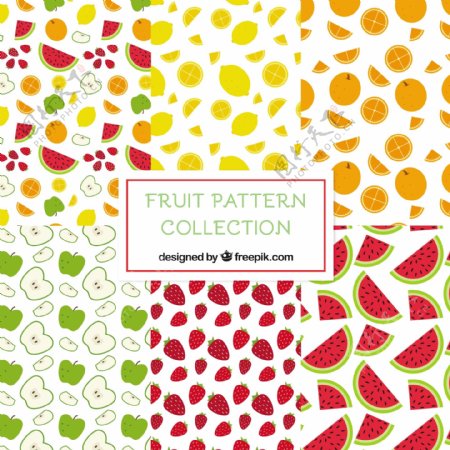 扁平风格六种水果插图装饰图案背景