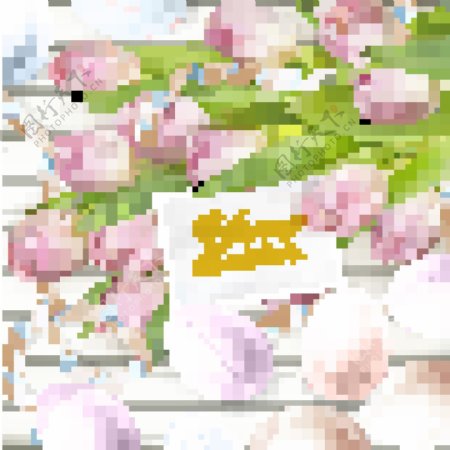 粉色复活节彩蛋丝带郁金香卡片矢量素材