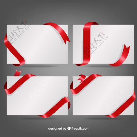 红色丝带缠绕卡片矢量素材