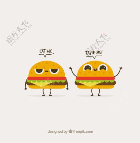 有趣的两个汉堡人物插图