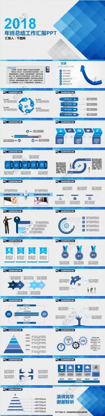 2018蓝色企业商务通用年终总结计划汇报PPT模板