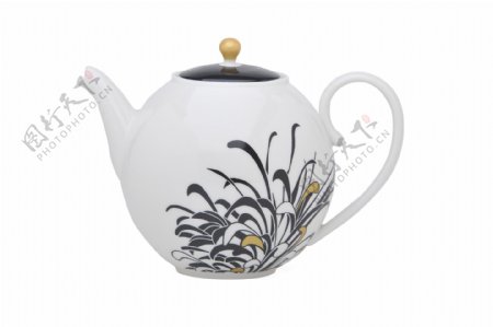 中式菊花印纹茶壶图片