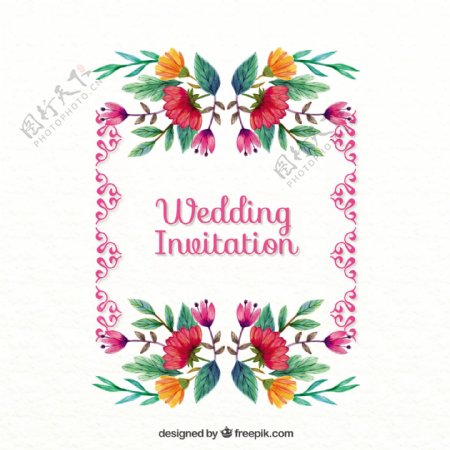 优雅的婚礼卡片水彩花卉细节