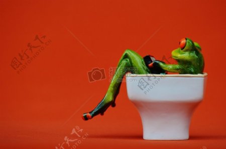 座椅上玩平板的青蛙