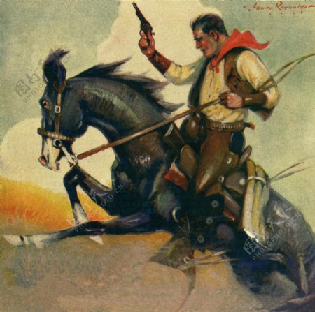 油画拿枪的骑士图片