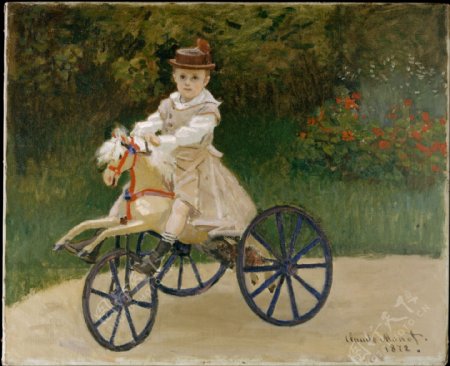 油画骑车的儿童图片