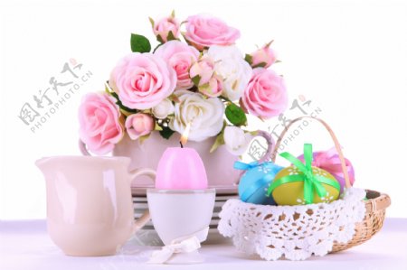 玫瑰花和复活节彩蛋图片