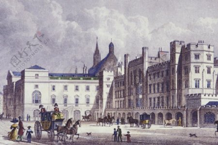 欧洲中世纪广场油画图片