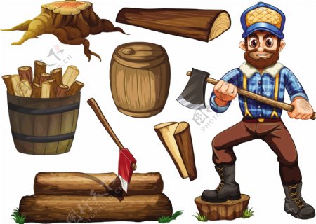 木材杰克控股斧和一套火木材