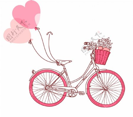 卡通矢量可爱粉红单车气球情人节装饰图案