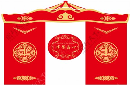 婚礼蒙古拱门红色花纹民族特色