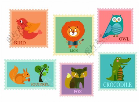 可爱的动物邮票