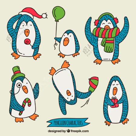 手绘卡通企鹅圣诞