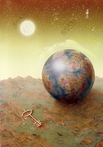 地球钥匙与地图图片