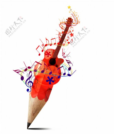 铅笔吉他音符创意音乐背景图片