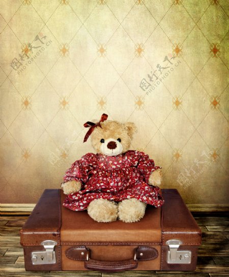 泰迪熊与行李箱图片