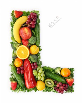 蔬菜水果组成的字母L图片