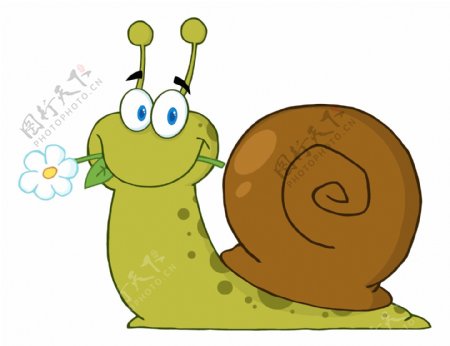 卡通叼花的蜗牛矢量素材