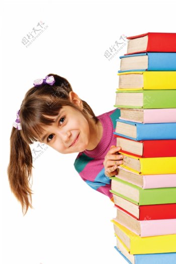小女孩与书本图片