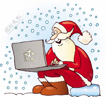 玩笔记本电脑的圣诞老人