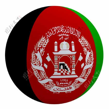 阿富汗国旗在球白色隔离
