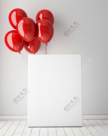 红色气球与画板海报图片