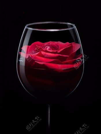 浪漫酒杯中玫瑰花图片