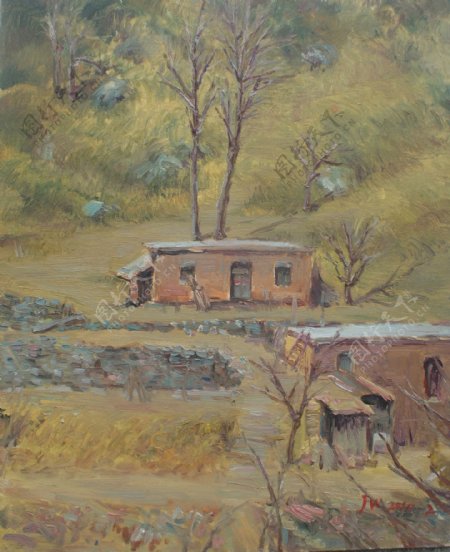 乡村房子油画图片