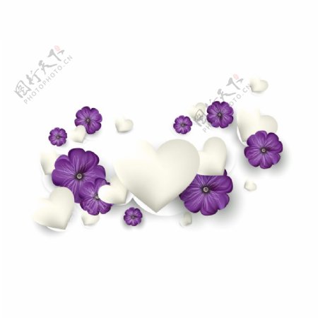 唯美紫色花朵心形元素