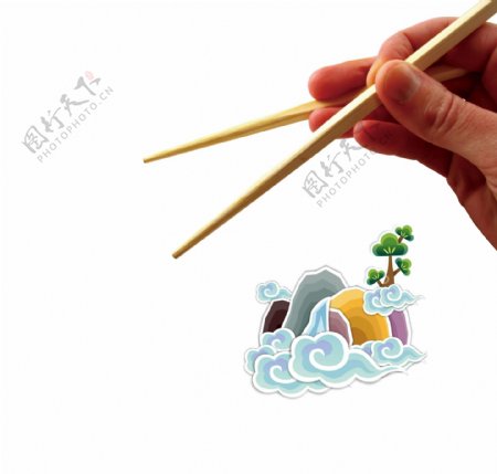 手绘中国筷子元素