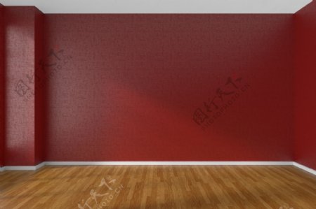 红色墙壁木地板图片
