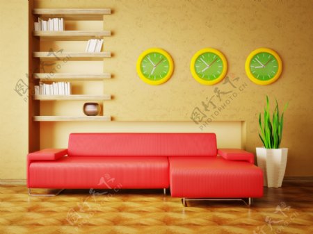 客厅红色沙发设计图片