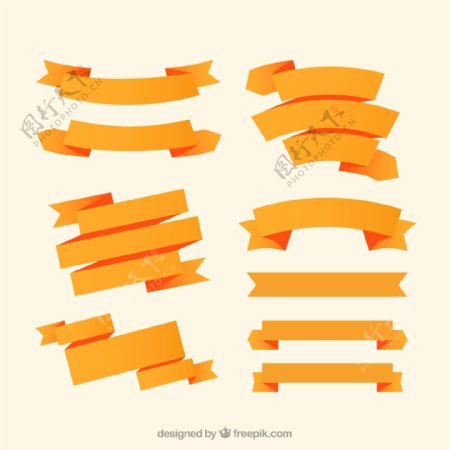 9款橙色丝带条幅矢量素材