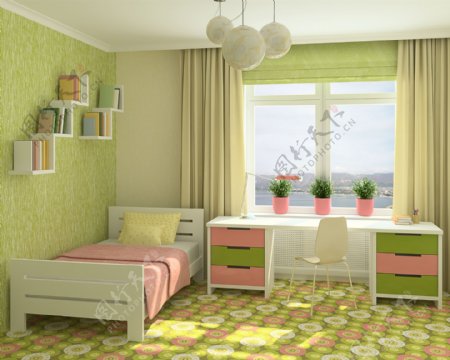 整洁的儿童卧室3D效果图图片