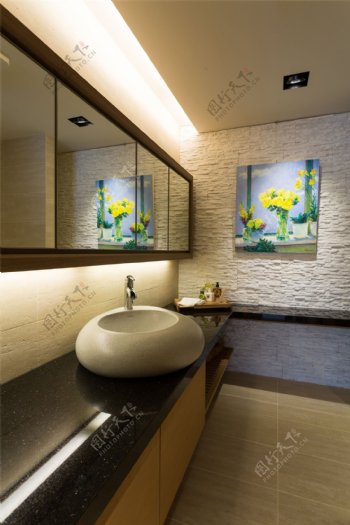 新中式简约卫生间洗手台背景墙设计图