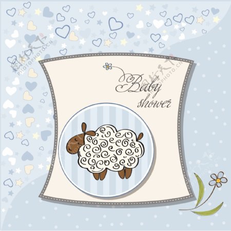 婴儿沐浴蓝卡与可爱的绵羊