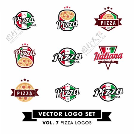 9款彩色披萨标志矢量素材