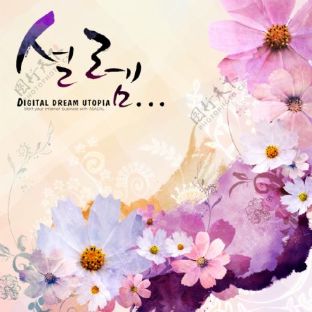 韩国浪漫紫色花朵背景