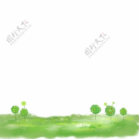 绿色草坪小树