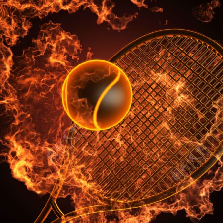 网球球拍与火焰