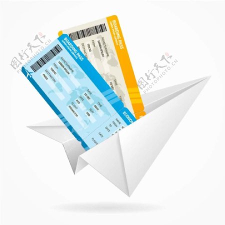 纸飞机与飞机票矢量素材下载