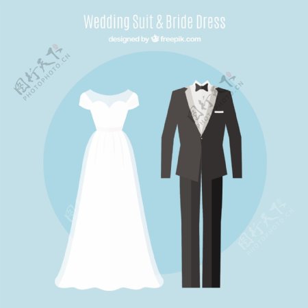 集可爱鸟服饰和优雅的婚纱礼服在平面设计