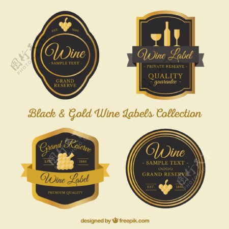 优雅的葡萄酒标签与黄金细节