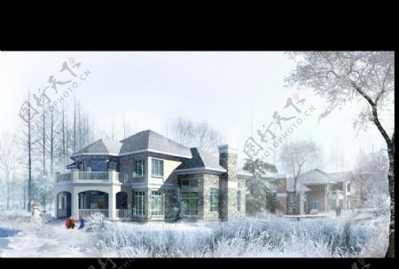 别墅小区雪景效果图