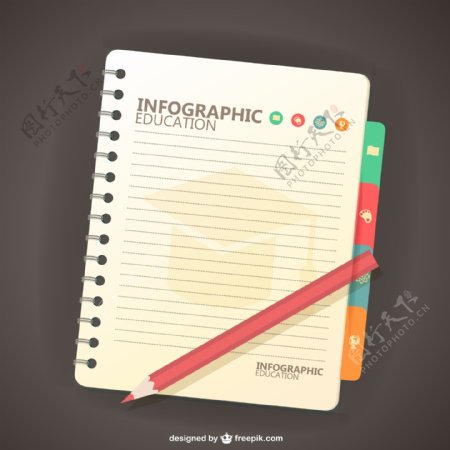 一个笔记本和一支铅笔教育信息图表